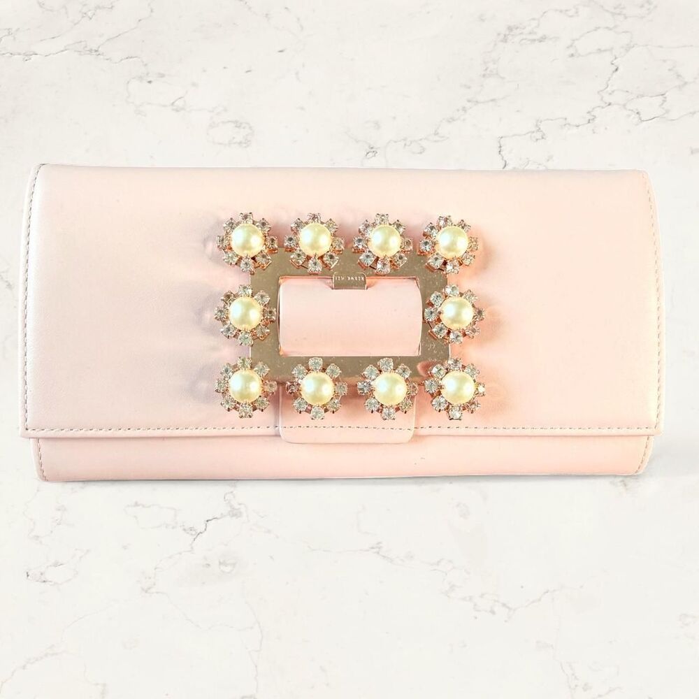 Ted Baker London NWT Pink Leather Pearl and Crystal Embellished Matinee Wallet